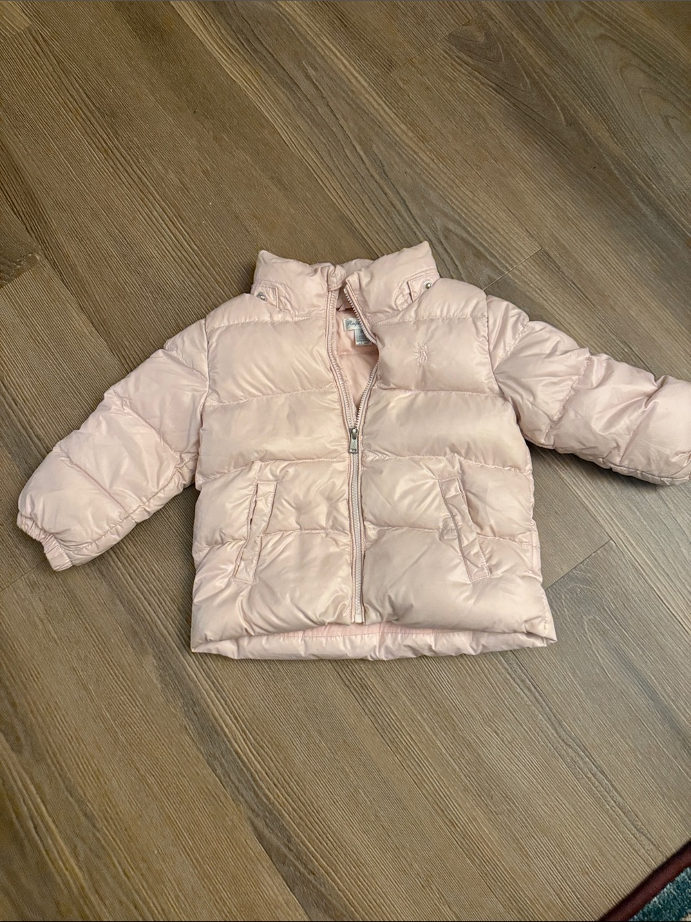 ralph lauren pink girl’s down puffer jacket - 18m